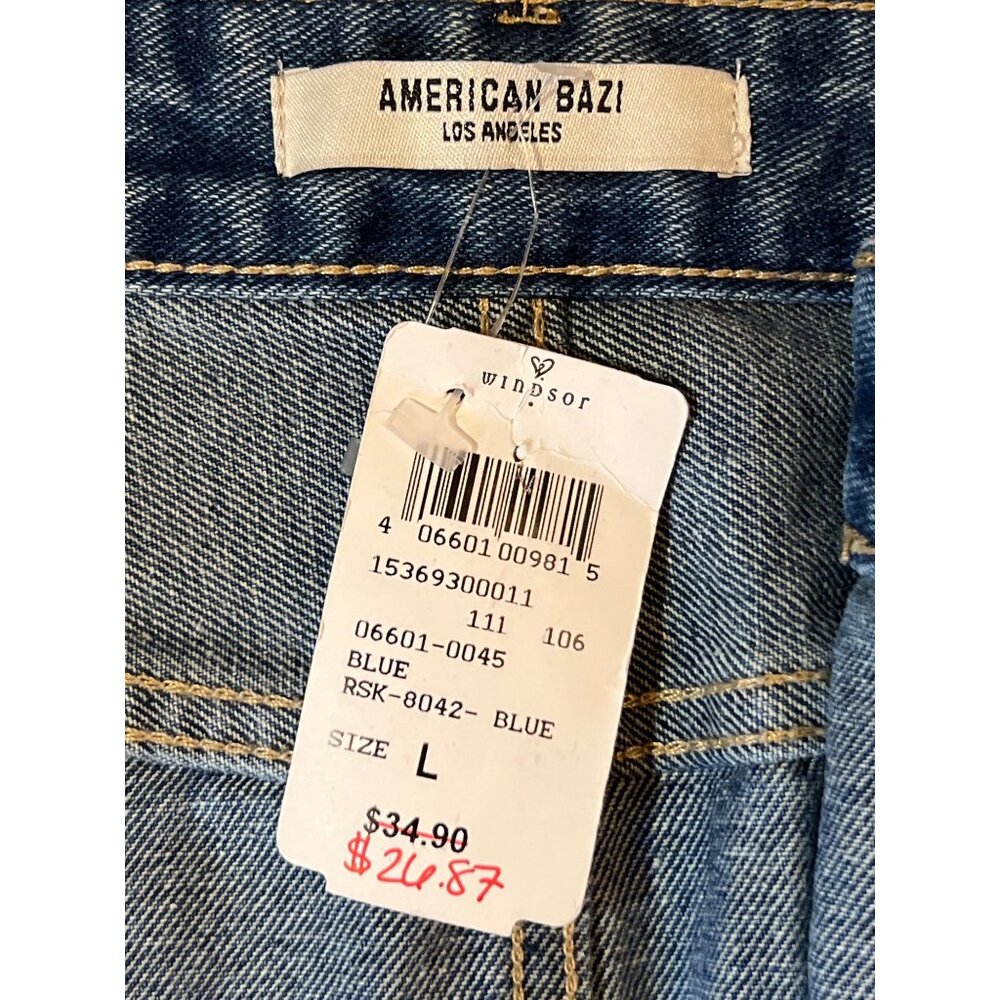 American Bazi Los Angeles Womens Distressed Denim Skirt Size L With Front Zipper - Picture 12 of 13